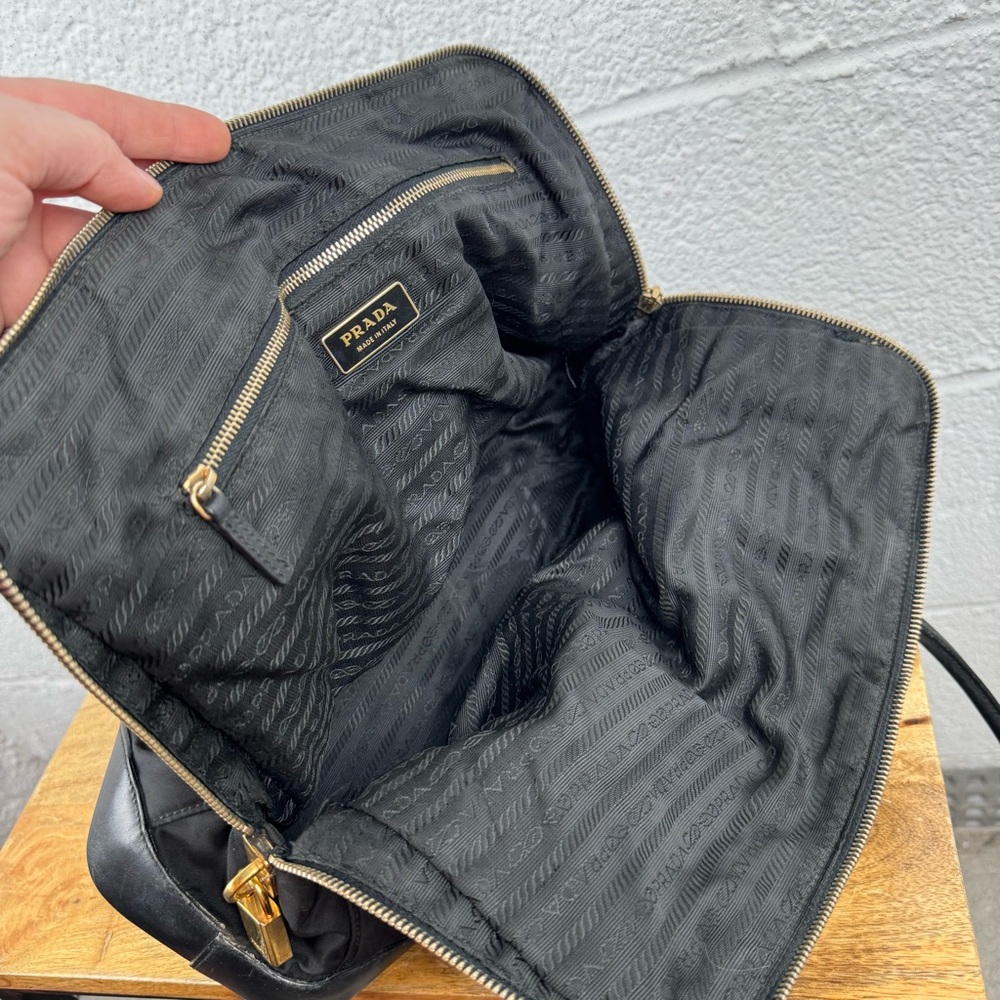 Vintage Prada Black Nylon Leather Trim Zip Tote Bag w/ Lock & Key - Picture 14 of 16